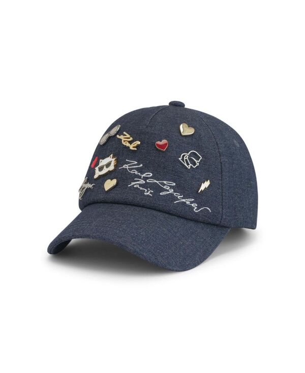 長い巻き毛 ラガーフェルド レディース 添え物 かぶり笠 ジーンズ KARLAGERFELD PARIS Women\u0027s Charm Denim Baseball Hat Dark Denim ジーンズ