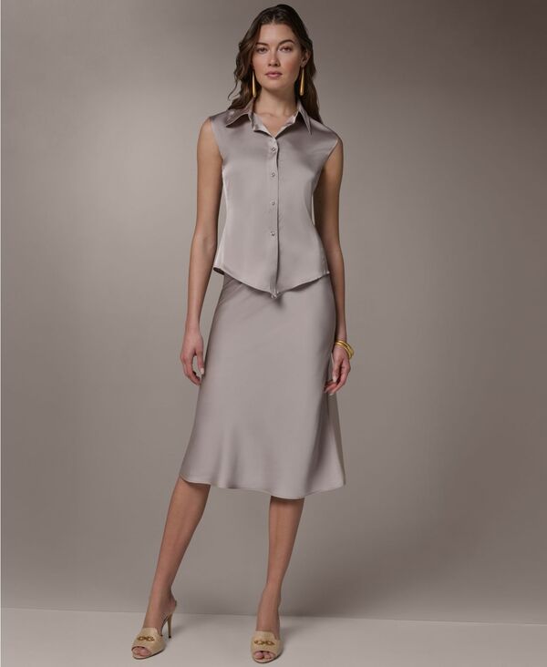 ダナ キャラン ニューヨーク レディース トップス シャツ プチ ノースリーブ Donna Karanew York Petite Sleeveless Collared Neck Shirturin｜ReVida 店