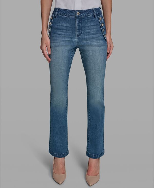 カール ラガーフェルド レディース ボトムス デニムパンツ ジーンズ KARLAGERFELD PARIS Women's Mid-Rise Sailor Flare Jeansteel Blue ブルー｜ReVida 店