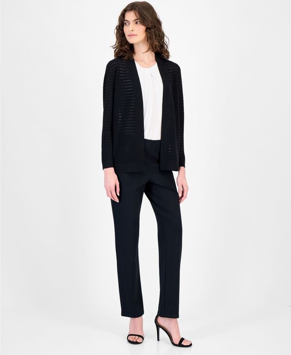 アンクライン レディース アウター ニット・セーター シアー カーディガン Anne Klein Women's Open-Front Sheer-Stripe Cardiganne Black ブラック｜ReVida 店