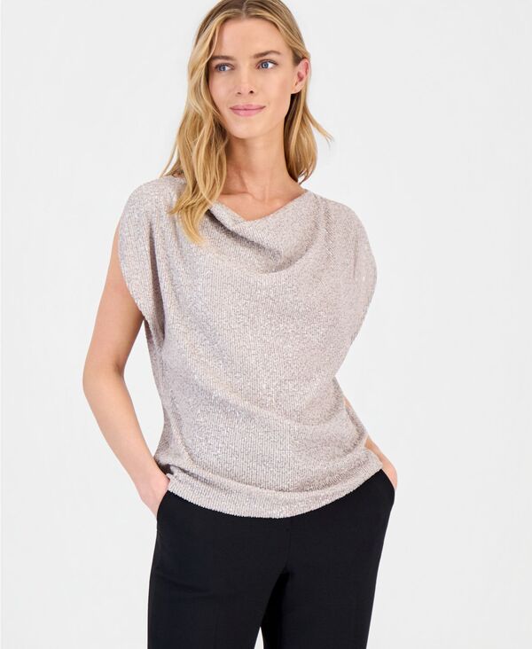 アンクライン レディース トップス シャツ スパンコール ブラウス Anne Klein Women'sequin Embellished Cowlneck Blouse Porchini｜ReVida 店