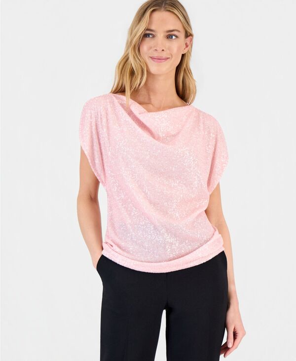 アンクライン レディース トップス シャツ スパンコール ブラウス Anne Klein Women'sequin Embellished Cowlneck Blouse Rose Water｜ReVida 店 10,245円