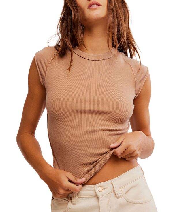 フリーピープル レディース トップス シャツ キャップスリーブ キャップ Free People Women Ever Had Cap-Sleeve T-Shirt Macchiato