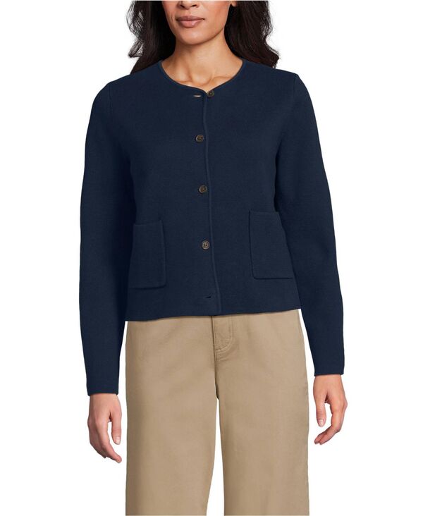 ランズエンド レディース アウター ジャケット・ブルゾン セーター コットン ブレザー Lands End Women Fine Gauge Cotton Milano Blazer Sweateradiant navy ネイビー
