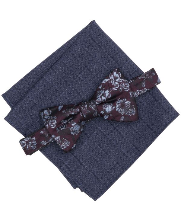 バースリー メンズ アクセサリー ネクタイ フラワー柄 フラワー Bar III Men'soho Floral Bow Tie with Pocket Square 2-Piece Set Berry|ReVida 店
