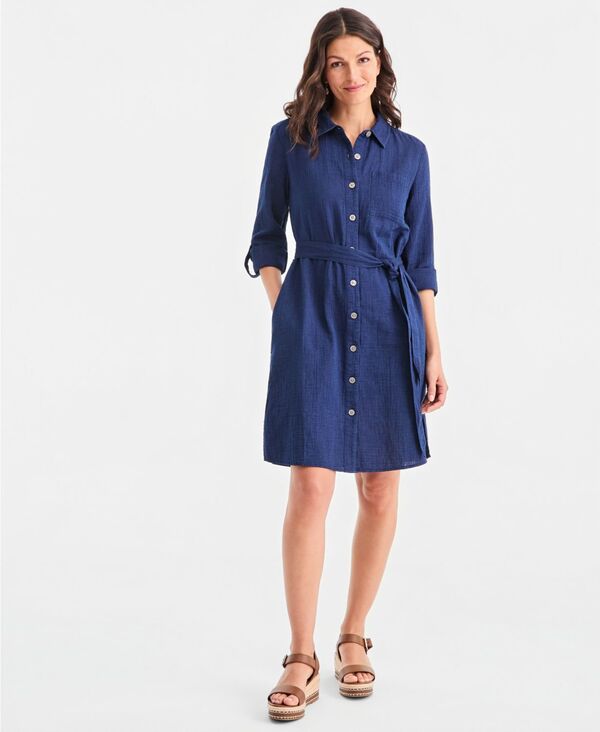 スタイルアンドコー レディース トップス シャツ コットン Style & Co Women's Cotton Gauze Tie-Waist Shirt Dress True Indigo インディゴ|ReVida 店