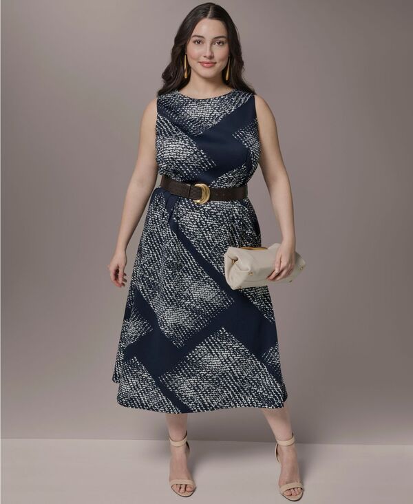 ダナ キャラン ニューヨーク レディース トップス ワンピース A ライン ミディ Donna Karanew York Women's A-Line Midi Dress Nightfall/Cream クリーム｜ReVida 店