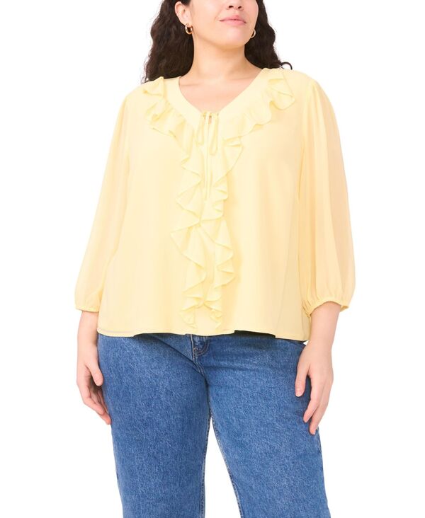 ヴィンスカムート レディース トップス シャツ Vネック フリル ブラウス Vince Camuto Women's Double Ruffle Tie V-Neck Blouse Mellow Yellow イエロー|ReVida 店