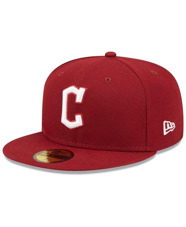ニューエラ メンズ アクセサリー 帽子 ロゴ New Era Men's Cardinal Cleveland Guardians Logo White 59FIFTY Fitted Hat Cardinal ホワイト｜ReVida 店