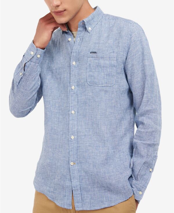 バブアー メンズ トップス プルオーバー リネン Barbour Men\u0027s Linton Linen Tailored Shirt Navy 米国海軍
