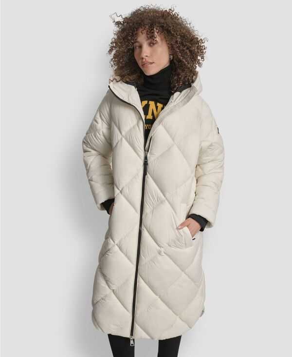 ダナ キャラン ニューヨーク州 レディース アウター 厚地の外套 キルティング DKNY Women\u0027s Diamond Quilted Hooded Puffer Coat Pearl パール コート・ジャケット-レディースファッション