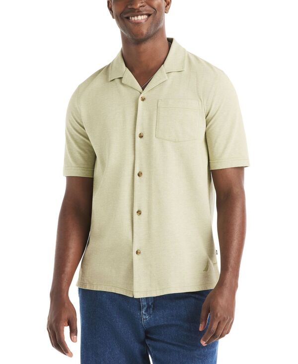 ナウティカ メンズ トップス シャツ 半袖 Nautica Men'short-Sleeve Pique Button-Front Shirt MOSSTONE|ReVida 店