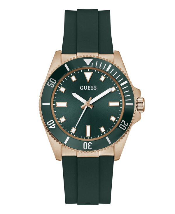 ゲス メンズ 佩び物 ウォッチ GUESS Men\u0027s Rose Gold-Tone Green Silicone Analog Watch 43粍 Green 緑であること