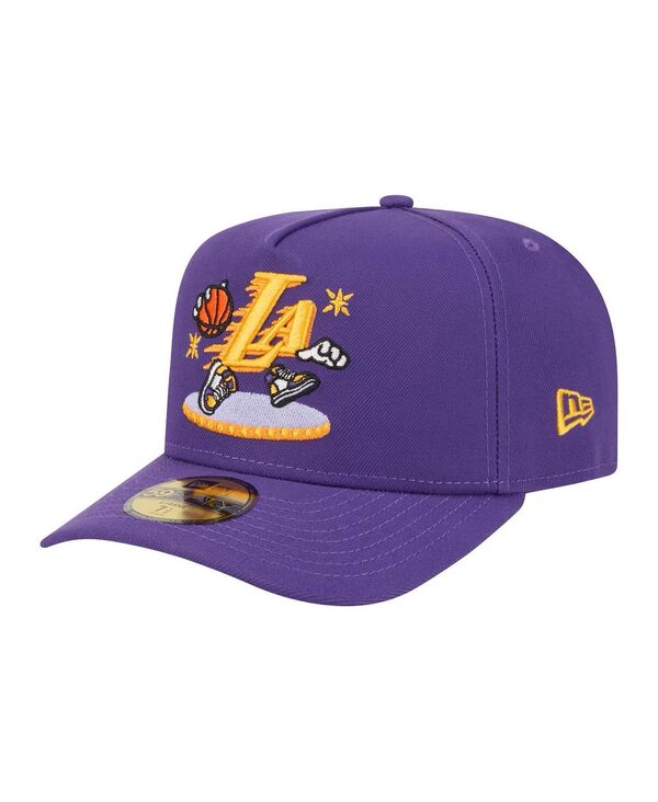 ニューエラ メンズ アクセサリー 帽子 ロゴ New Era Men's Purple Los Angeles Lakers Injection Cartoon Logo A-Frame 59FIFTY Fitted Hat Purple パープル｜ReVida 店