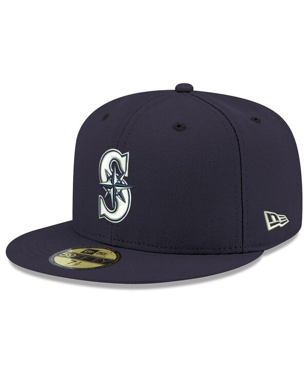 ニューエラ メンズ アクセサリー 帽子 ロゴ New Era Men's Navy Seattle Mariners Logo White 59FIFTY Fitted Hat Navy ネイビー｜ReVida 店