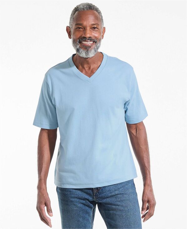ランズエンド メンズ トップス Tシャツ Vネック Lands' End Men'super-T Short Sleeve V-Neck T-Shirt Oasis blue ブルー｜ReVida 店