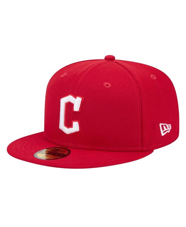 ニューエラ メンズ アクセサリー 帽子 ロゴ New Era Men's Red Cleveland Guardians White Logo 59Fifty Fitted Hat Red レッド｜ReVida 店