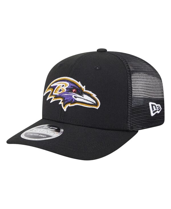 ニューエラ メンズ アクセサリー 帽子 New Era Men's Black Baltimore Ravens Main Trucker 9SEVENTY Stretch Snap Hat Black ブラック|ReVida 店