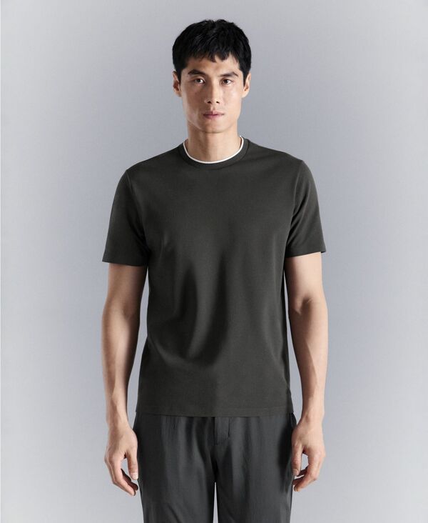 マンゴ メンズ トップス Tシャツ MANGO Men\'slim-Fit Comfort Stretch T-Shirt Dark Gray グレー｜ReVida 店