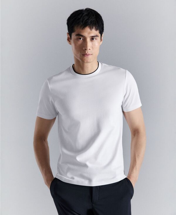 マンゴ メンズ トップス Tシャツ MANGO Men\'slim-Fit Comfort Stretch T-Shirt White ホワイト｜ReVida 店