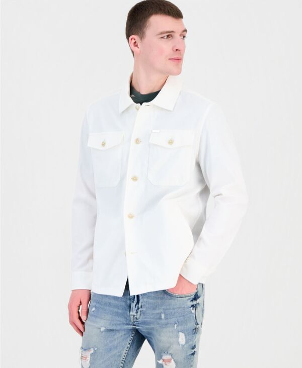 ゲス メンズ トップス シャツ コットン GUESS Men's Paolo Cotton Overshirt SALT WHITE ホワイト｜ReVida 店
