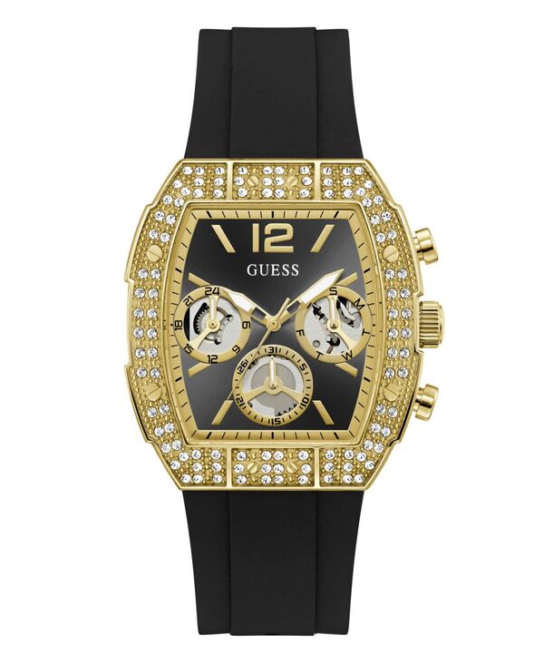ゲス メンズ 佩び物 ウォッチ プルオーバー GUESS Men\u0027s Crystal Gold-Tone Stainlessteel Black Silicone Multi-Function Watch 41粍 Gold ゴールド