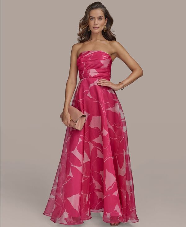 ダナ キャラン ニューヨーク レディース トップス ワンピース プリント ストラップレス Donna Karanew York Women's Printed Strapless Ball Gown Hot Fuchsia/Ivory アイボリー|ReVida 店