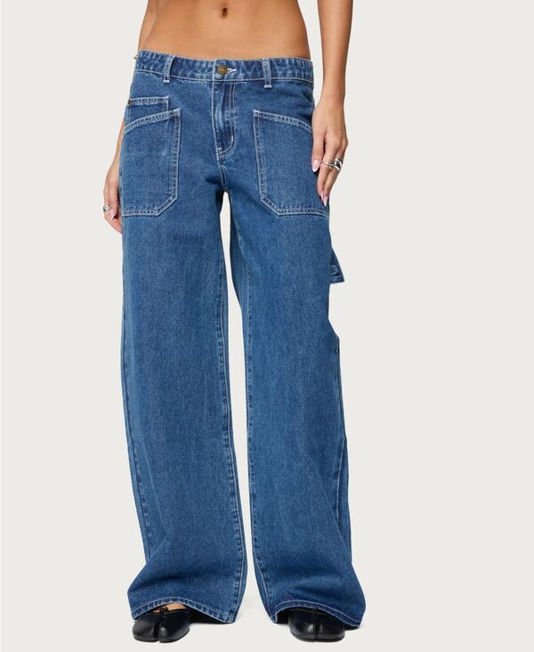 アディクテッド レディース ボトムス デニムパンツ ローライズ ジーンズ Edikted Women's Connie Low Rise Baggy Carpenter Jeans Blue ブルー|ReVida 店
