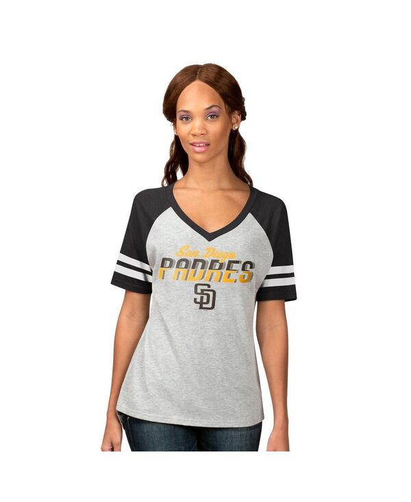 ジースリー フォーハー バイ カール バンクス レディース トップス Tシャツ Vネック G-III 4Her by Carl Banks Women's Heather Gray San Diego Padres Goaline Raglan V-Neck T-Shirt Heather Gray Black ブラック|ReVida 店
