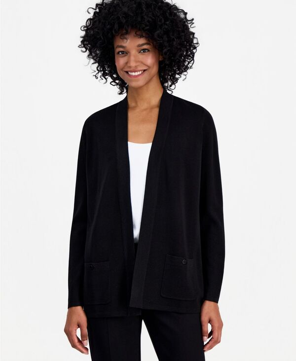 アンクライン レディース アウター ニット・セーター カーディガン Anne Klein Women's Fine Rib Open-Front Malibu Cardigan Black ブラック｜ReVida 店