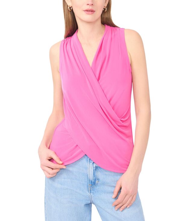 ヴィンスカムート レディース トップス シャツ ノースリーブ Vince Camuto Women's Crossover Wrap-Front Sleeveless Top Raspberry Sorbet|ReVida 店