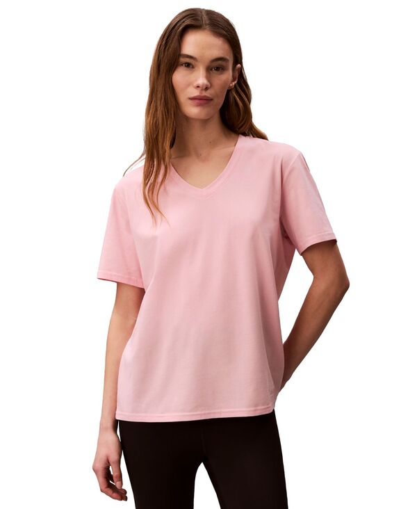 カルバンクライン レディース トップス Tシャツ Vネック Calvin Klein Performance Women's Classic-Fit V-Neck T-Shirt Powder Pink ピンク｜ReVida 店