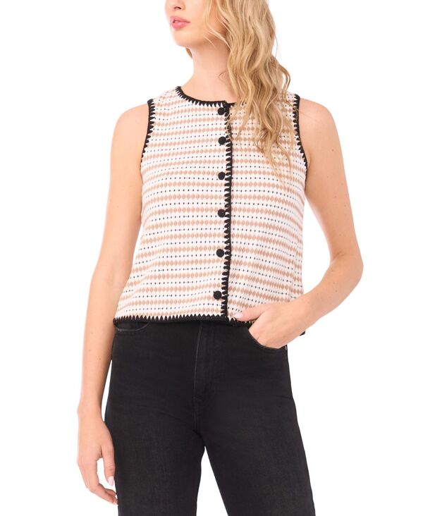 セセ レディース トップス ベスト クルーネック ノースリーブ CeCe Women's Crochet Detail Sleeveless Crew Neck Vestop Toffee｜ReVida 店