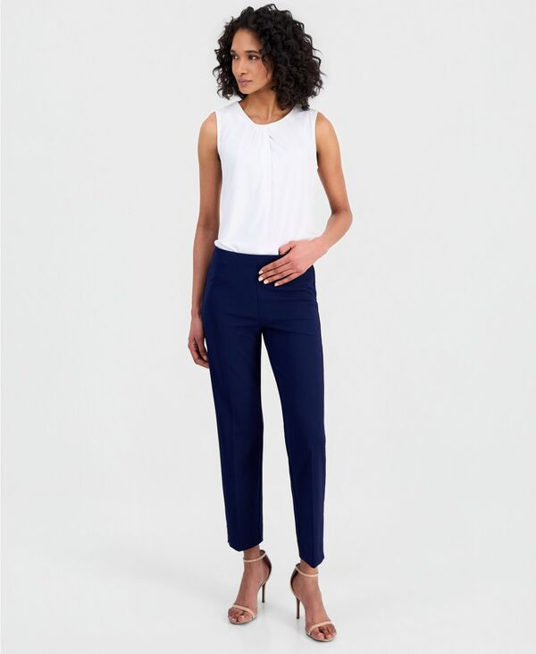 アンクライン レディース ボトムス 心地好いズボン下 クレープチ アンクル Anne Klein Women\u0027stretch Crepe Pull-On Hollywood Waistraight Ankle Pants Regular \u0026 Petite Distant Mountain パンツ-レディースファッション
