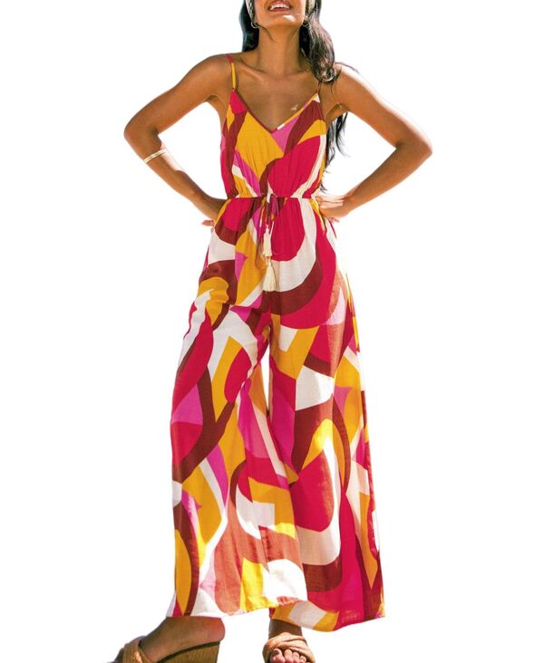 カップシー レディース ボトムス カジュアルパンツ Vネック プリント ジャンプスーツ Cupshe Women's Printed V-Neck Wide-Leg Jumpsuit Open miscellaneous|ReVida 店