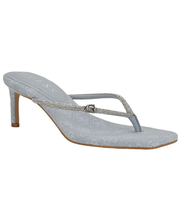 ゲス レディース シューズ サンダル 踵 GUESS Women\u0027s Mayan Rhinestone Thong Kitten Heel Sandals Crystal/Light Blue 青み