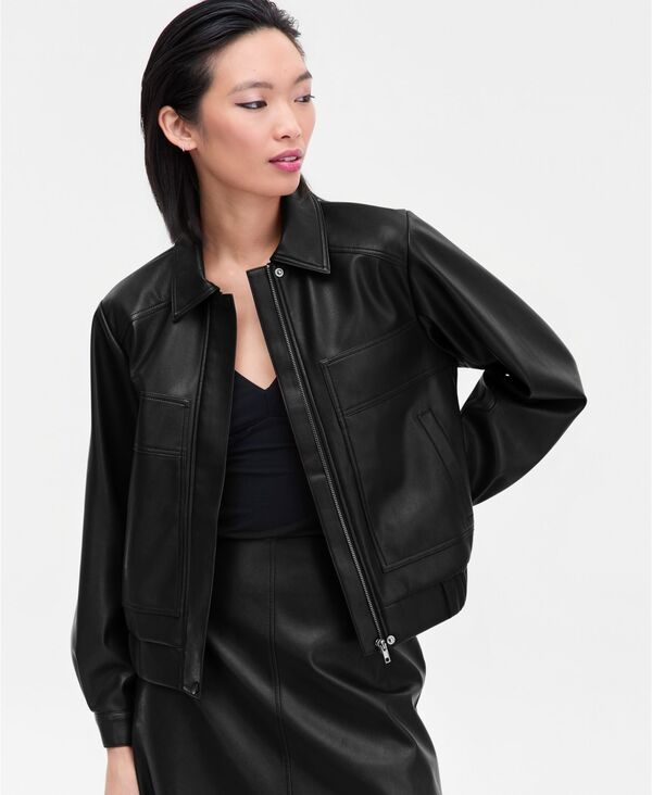 アイ.エヌ.シー インターナショナル コンセプト レディース アウター ジャケット・ブルゾン レザー I.N.C. International Concepts Women's Faux-Leather Bomber Jacket Deep Black ブラック|ReVida 店