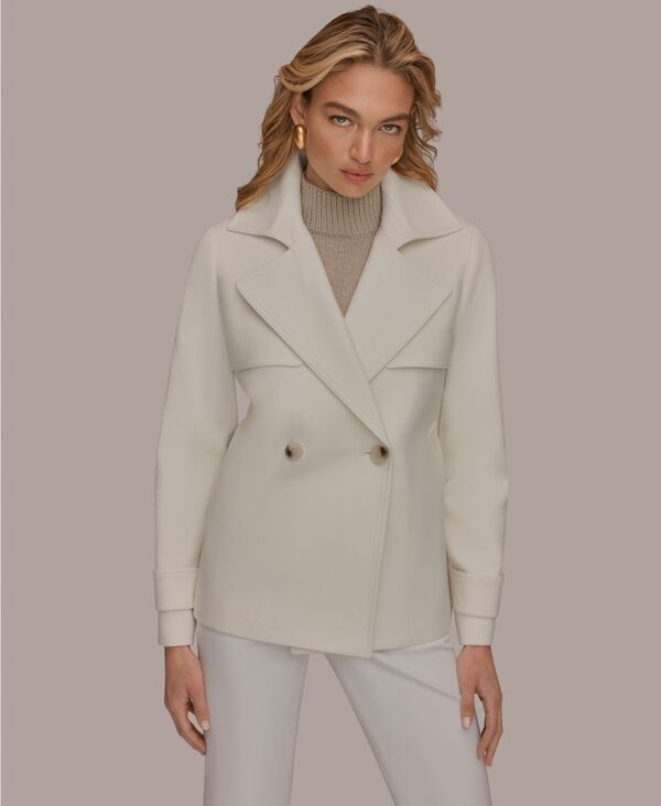 ダナ キャラン ニューヨーク レディース アウター コート クレープ Donna Karanew York Women'short Crepe Notch Collar Trench Coat Cream クリーム｜ReVida 店