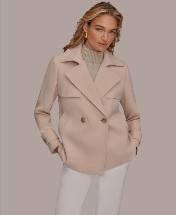 ダナ キャラン ニューヨーク レディース アウター コート クレープ Donna Karanew York Women'short Crepe Notch Collar Trench Coat Snow Petal｜ReVida 店