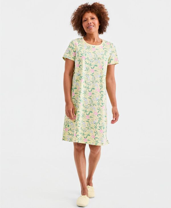 チャータークラブ レディース トップス シャツ 半袖 Charter Club Women'short-Sleeve Sleepshirt Yellow Rosa Floral イエロー｜ReVida 店