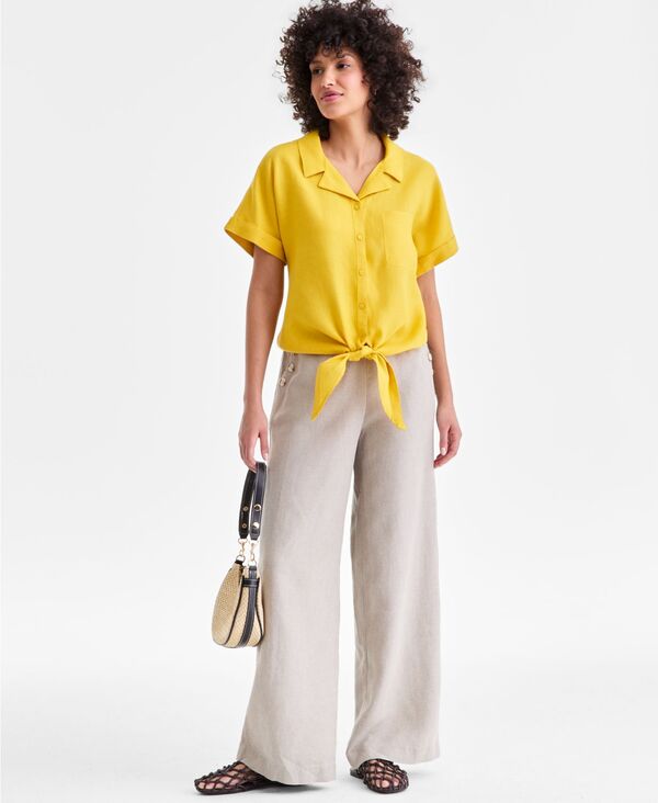 チャータークラブ レディース ボトムス カジュアルパンツ リネン Charter Club Women's 100% Linen Wide-Leg Sailor Pants Flax Delave｜ReVida 店