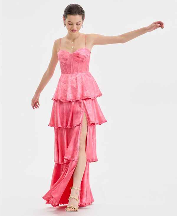 ビーダーリン レディース トップス ワンピース ティアード B Darlin Juniors' Sweetheart-Neck Tiered Slit-Front Gown CORAL コーラル｜ReVida 店