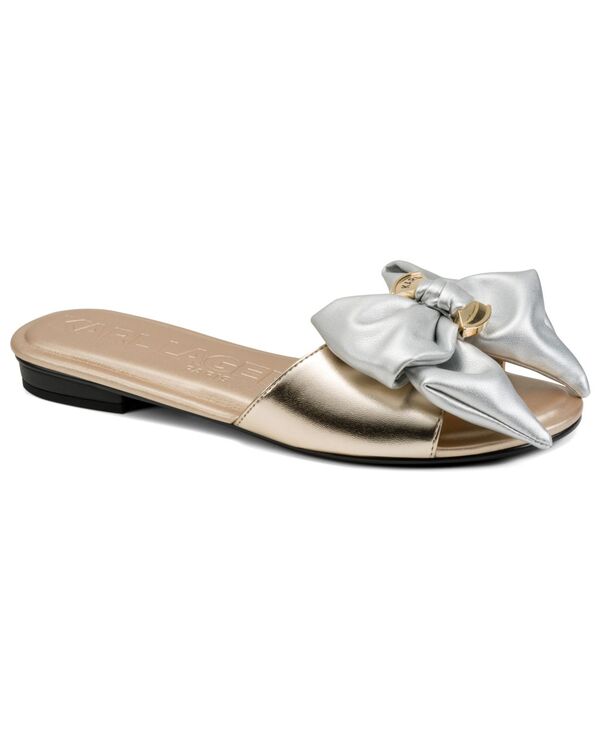 カール ラガーフェルド レディース シューズ サンダル KARLAGERFELD PARIS Women's Ciaran Bow Flat Sandals White Gold/Silver ホワイト｜ReVida 店 17,005円