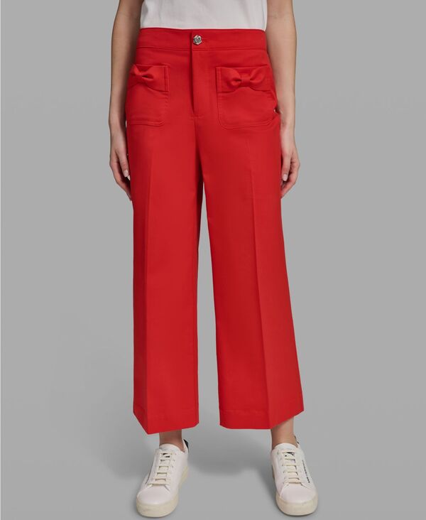 カール ラガーフェルド レディース ボトムス カジュアルパンツ KARLAGERFELD PARIS Women Mid-Rise Straight Bow Pocket Pants Apple Red レッド