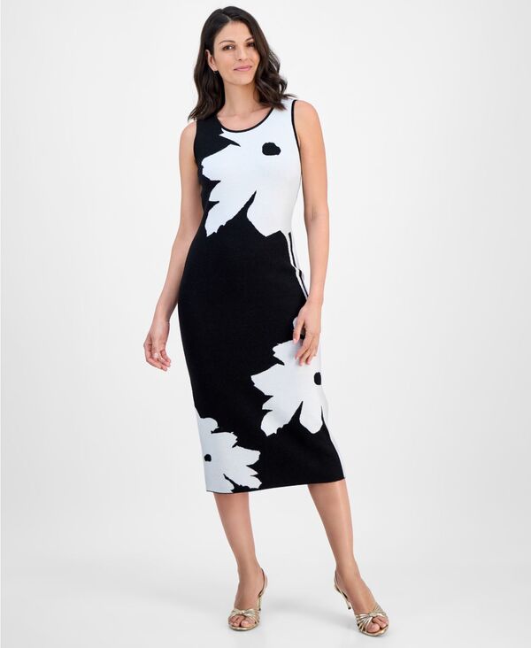 ティー・タハリ レディース トップス ワンピース セーター ノースリーブ Tahari Women'sleevelessweater Dress Black And White ホワイト|ReVida 店