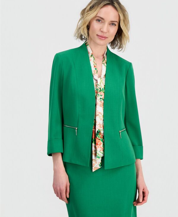 カスパール レディース アウター ジャケット・ブルゾン ブレザー Kasper Women\'s Zip-Pocket 3/4-Sleeve Blazer Lush Green グリーン|ReVida 店