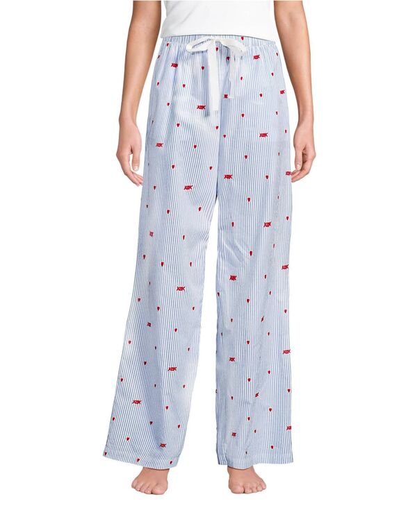 ランズエンド レディース ボトムス カジュアルパンツ ワイドレッグ Lands' End Women's Poplin Wide Leg Sleepants Chicory blue stripe hearts ブルー｜ReVida 店