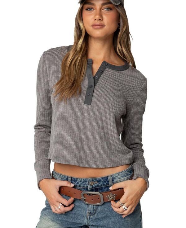 アディクテッド レディース トップス シャツ Edikted Women Ruthenley Waffle Top Gray-melange グレー