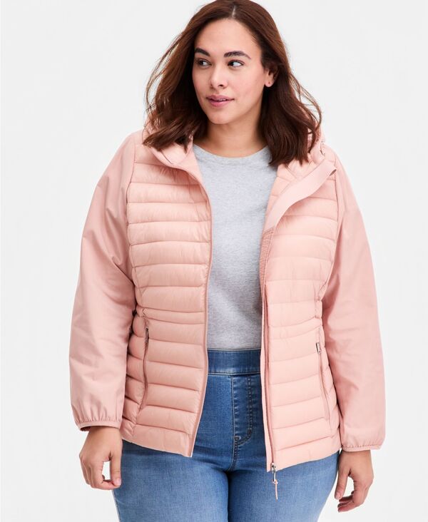カルバンクライン レディース アウター 厚地の外套 付け加える大いさ Calvin Klein Plusize Mixed-Media Packable CoatUSCAN WIND コート・ジャケット-レディースファッション