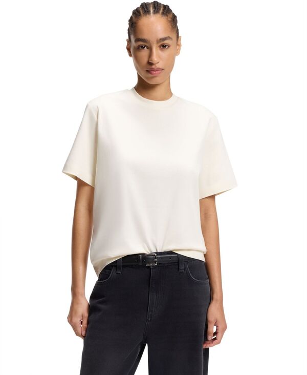 ヒューゴボス レディース トップス Tシャツ コットン Hugo Boss by Women's Mercerized Cotton Relaxed-Fit-Shirt Open White ホワイト|ReVida 店